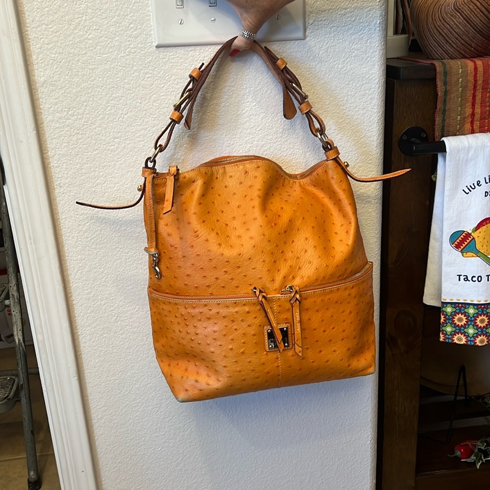 Orange ostrich, leather, Dooney and Bourke purse